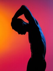 Poster - Stretching Silhouette Against a Vibrant Gradient Backdrop During a Pre-Workout Warm-Up Session at Sunset