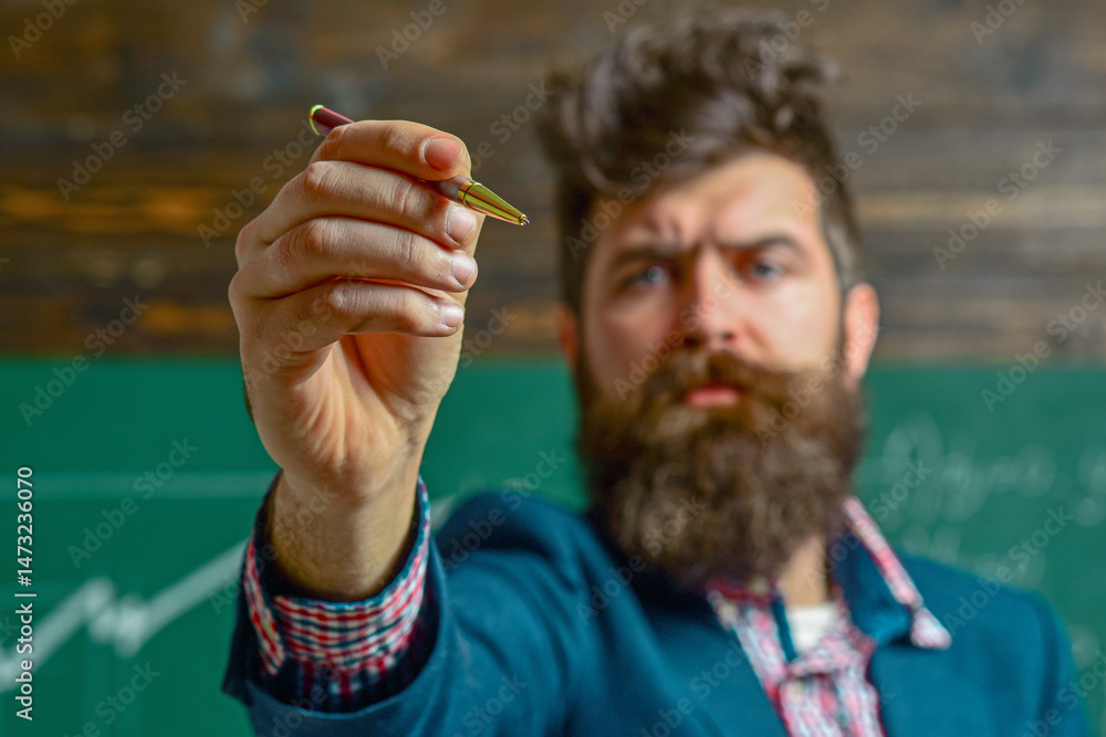 Video Math Professor Fix Screen Teacher explains math in class. Professor in classroom on math lesson ...