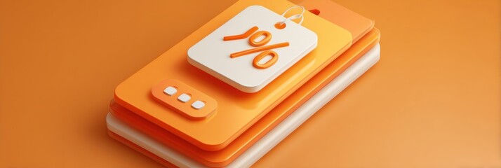 Aufkleber - Diagonal Pop-Up Discount Tab Displayed on a Glossy User Interface Panel in Vibrant Orange Tones During a Promotional Event