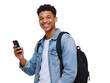 © PNG STORE - Smiling Young African American Student with Smartphone and Backpack