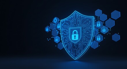 Cybersecurity shield digital protection and data privacy network security technology concept design