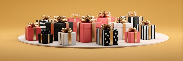 Aufkleber - Colorful Miniature Gift Boxes Arranged Around a Central White Area for Festive Display During Holiday Celebrations