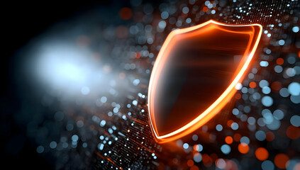 a digitally crafted shield symbol representing security and protection against threats, set against 