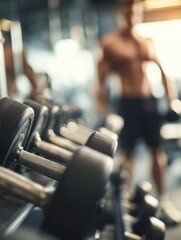 Aufkleber - Muscular Figure Training With Gym Equipment in a Fitness Center During Daylight Hours