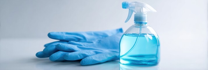 Aufkleber - Disinfectant Spray Bottle With Latex Gloves Set for Cleaning and Sanitizing in a Light, Modern Environment
