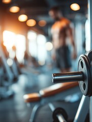 Poster - Gym Equipment and Muscular Figure Training in a Modern Fitness Center During Evening Workout Session