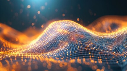 abstract network waves, glowing orange