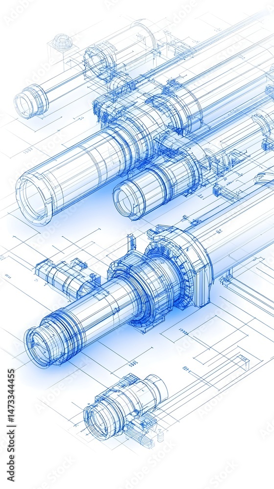 A detailed blueprint of a mechanical component, showcasing intricate ...