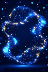 Wall Mural - A swirling, abstract shape made up of tiny, glittering blue and gold particles against a dark blue background