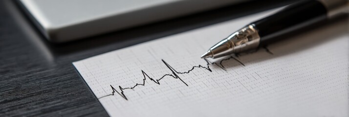 Aufkleber - ECG Printout Displayed on a Blank White Desk Next to a Pen, Showing Heart Activity in a Medical Setting During the Day
