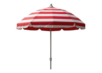 red and white striped umbrella isolated on transparent background, summer, beach, sun protection.