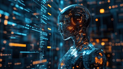 Ai cyborg robot futuristic technology artificial intelligence machine learning digital transformation concept
