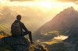 © Iftikhar alam - Hiker enjoys stunning mountain vista at sunset while taking in nature's beauty, Hiker enjoying breathtaking mountain vista amidst nature's beauty