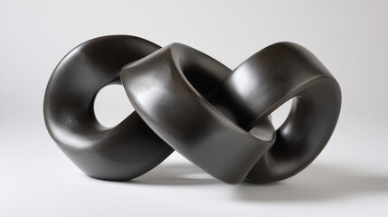 Aufkleber - Smooth polished black sculpture showcases a looping knot design, creating an elegant visual against a clean white backdrop that enhances its form