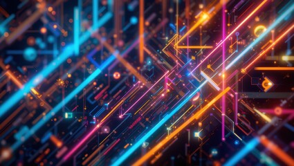Canvas Print - colorful abstract digital lines and lights creating a futuristic background design