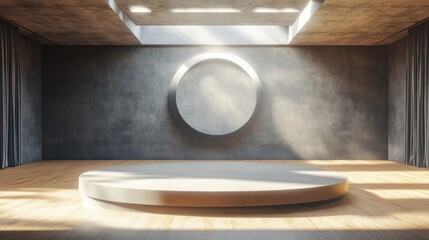 Poster - Empty round pedestal in a modern room