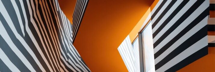 Aufkleber - Diagonal Stripes Create a Dynamic Atmosphere With a Price Tag Burst Design in an Orange-Themed Room