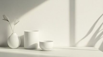 Poster - Minimalist white objects with sunlight