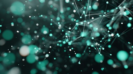 Poster - A high angle wide shot showcases a digital network of glowing cyan nodes and lines, creating a sleek futuristic atmosphere with clear space on the left side