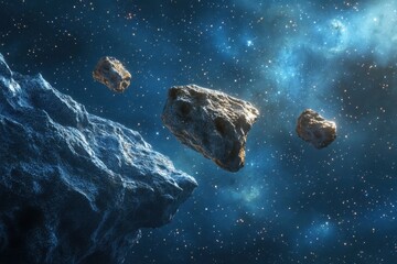Wall Mural - asteroids drifting in the empty expanse of space between mars and jupiter, asteroids floating in spa