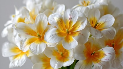 Leinwandbilder - Delicate white tulips with striking yellow centers stand out in a close-up view, surrounded by a dreamy bokeh background and illuminated by soft natural light