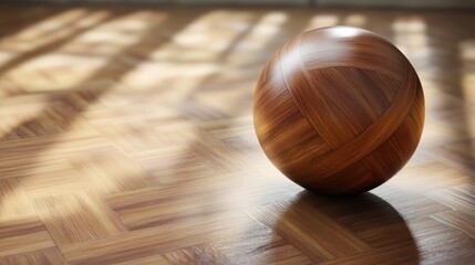 Poster - Wooden sphere on a parquet floor