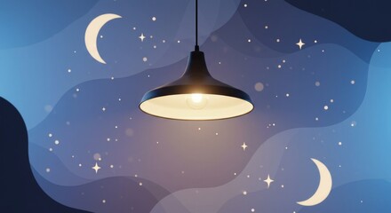 Wall Mural - Hanging Light Fixture with Moon and Starry Sky Background