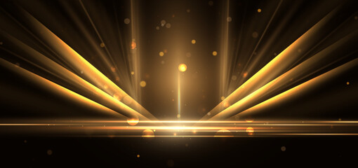 Wall Mural - abstract glowing gold diagonal lighting lines on dark background with lighting effect and sparkle. l