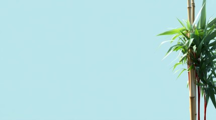Aufkleber - A single bamboo stalk stretches toward the sky, showcasing a clean and minimalist aesthetic against a backdrop of pale blue, highlighting nature's beauty