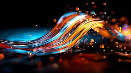 Wall Mural - a dynamic wave of glowing blue and orange light trails with sparkling particles