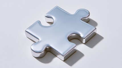 Aufkleber - A glossy silver puzzle piece rests on a clean white surface, showcasing its reflective texture and soft shadows, symbolizing problem-solving and connections