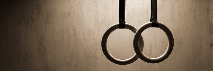 Poster - Dynamic Gymnastic Rings Silhouetted Against a Neutral-Toned Background During a Workout Session