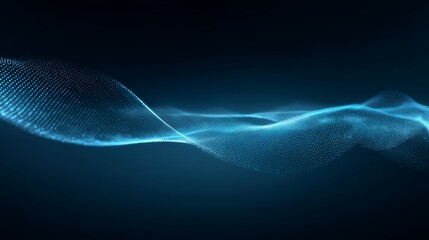 Fototapete - Glowing blue audio waveform with gentle curves and pulsing dots floats in a dark gradient space, creating a mesmerizing visual experience for viewers