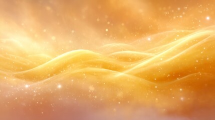 Aufkleber - Soft, flowing waves of amber and gold blend seamlessly, illuminated by gentle light flares, creating a peaceful and ethereal atmosphere in the abstract backdrop