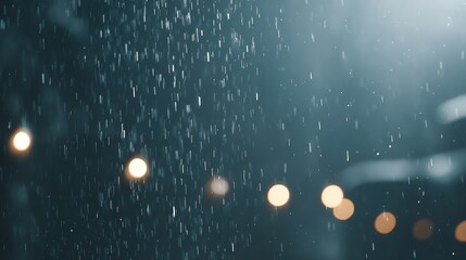 Aufkleber - Raindrops cascade gently in twilight, illuminated by soft bokeh lights that add a magical touch to the atmospheric backdrop, creating serene beauty