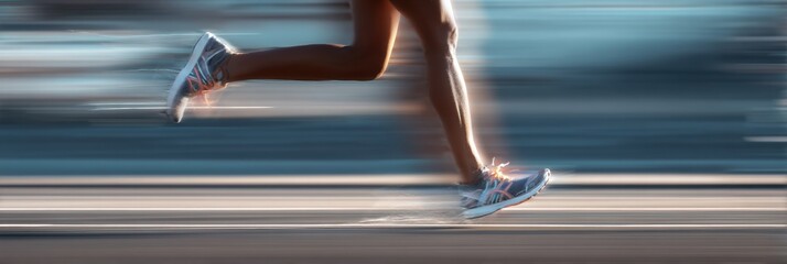 Poster - Runner in Motion Showcasing Defined Legs With a Blurred Background During a Dynamic Sprint