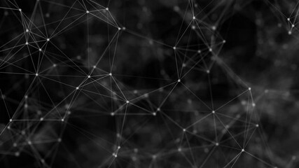 Abstract white dot and black background with motion plexus of dots and lines. Futuristic visualization of a network connection. Technology, social networks, communication, business. animation loop 4K
