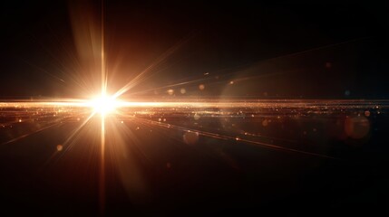 Fototapete - Intense yellow light radiates against a dark backdrop, creating vibrant flares and digital trails that evoke a cosmic atmosphere full of energy