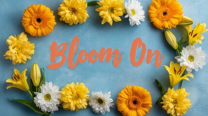 Poster - Bold coral text expresses a festive spring greeting, framed by colorful daisies and lilies, creating a cheerful holiday atmosphere perfect for spring themes