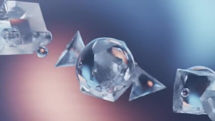 Abstract shapes of glass or crystal moving