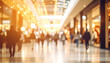 © justholla - A busy shopping mall with blurred figures of people walking, illuminated by warm lights, creating a vibrant and lively atmosphere