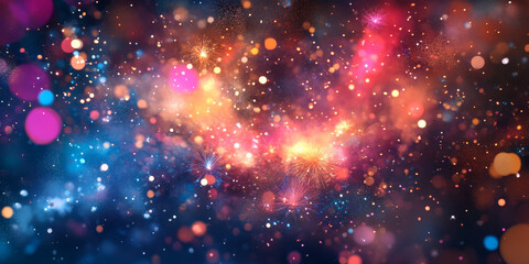 Wall Mural - colorful fireworks burst in night sky, creating vibrant display of light and color. scene is filled 