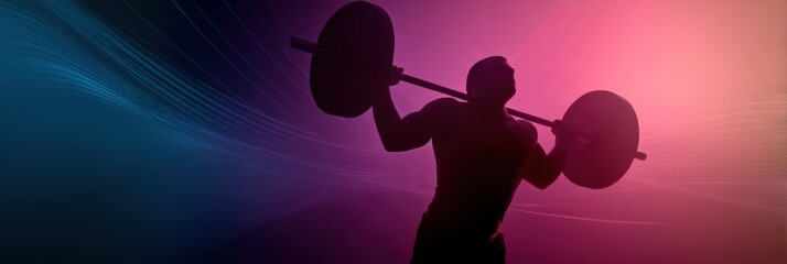 Aufkleber - Weightlifting Silhouette Against an Abstract Gradient Background Showcasing Strength and Determination in a Fitness Routine
