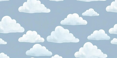 Wall Mural - Soft blue and grey cloud pattern, seamless repeat Ideal for nursery, kids room, Scandi design, illustration, pastel