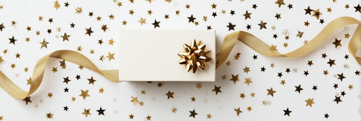 Aufkleber - Festive Gift Box Adorned With Ribbon and Stars on a Bright Surface for Celebratory Occasions