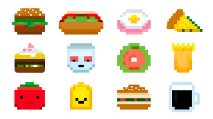 Aufkleber - Collection set of pixelated food icons isolated on white background