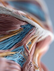 Poster - Detailed Macro View of Skin and Muscle Layers Revealing Intricate Anatomical Structures in a Diagram Style