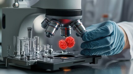 Poster - Microscope examination of cancer cells in laboratory setting scientific research environment focused viewpoint