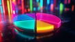 © aleks - Colorful neon pie chart visualizing data trends in a modern digital landscape during nighttime
