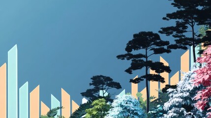 Leinwandbilder - Abstract Nature Scene Colorful Trees and Geometric Shapes